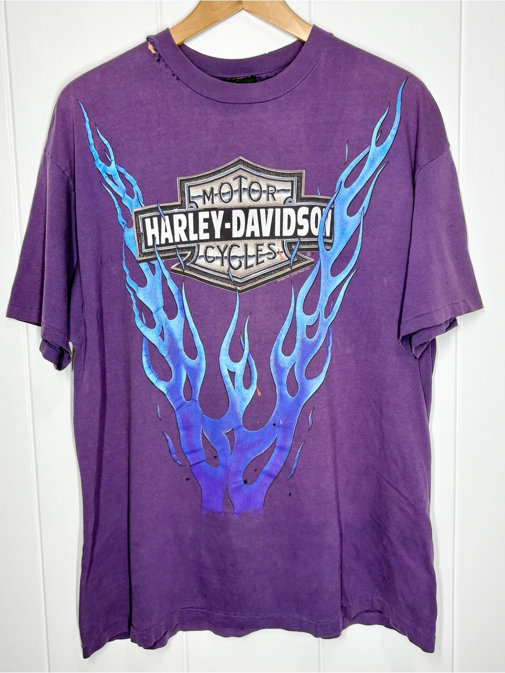 Harley Davidson Men’s XL Vintage 1993 Blue V-Flame Single Stitch Oakland CA